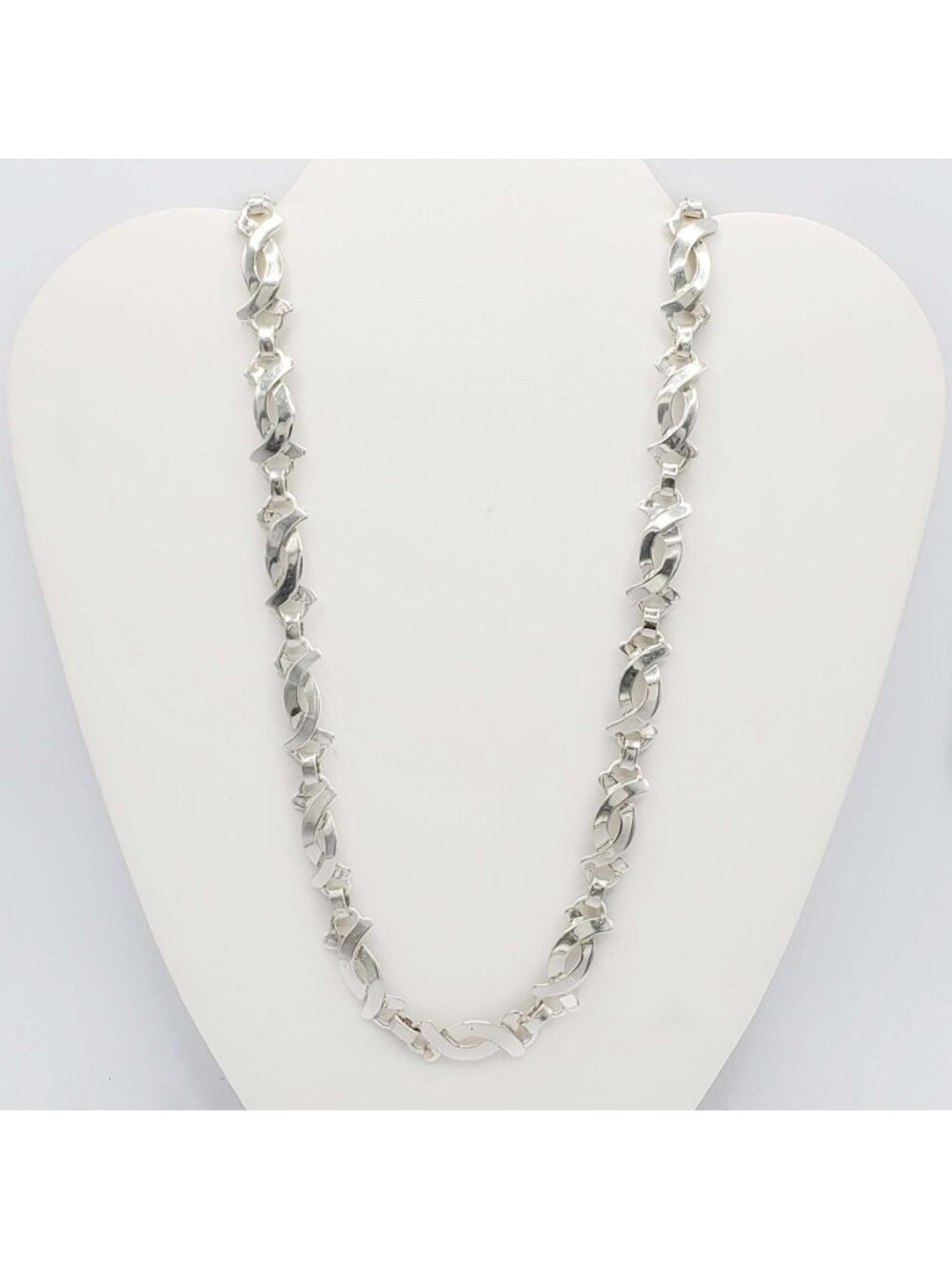Antique Taxco Mexico 11mm Interwoven Style Chain Necklace Sterling Silver 20"